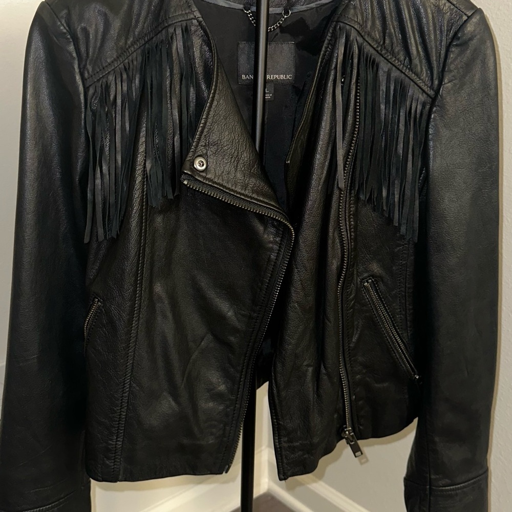 Banana Republic Black Fringe Leather Jacket